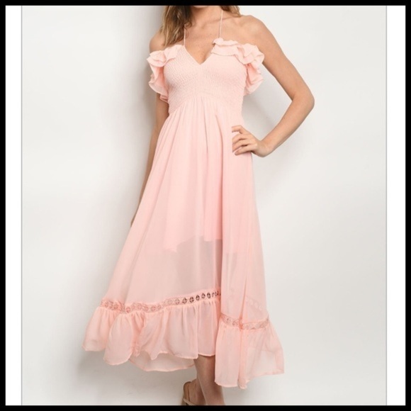 🆕Pink midi dress w/lace trim. - Picture 3 of 4